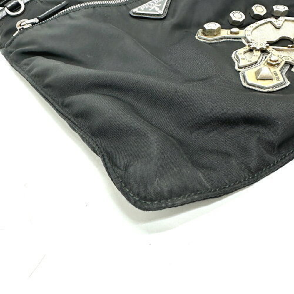 Prada Triangle Skull Flat Shoulder Bag Nylon Black - image 4